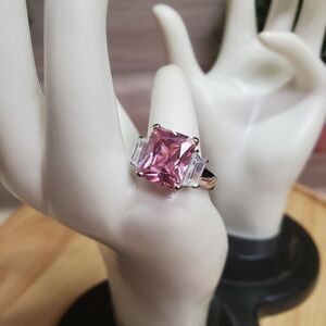 Vintage Beverly Hills 18kt HGE Gemstone Pink Gem Ring Size 10